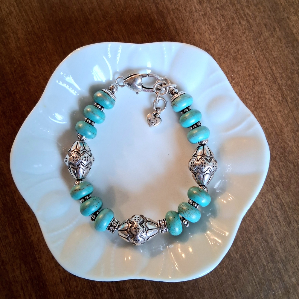 Brighton Santa Fe Turquoise and Silver Beaded Bracelet